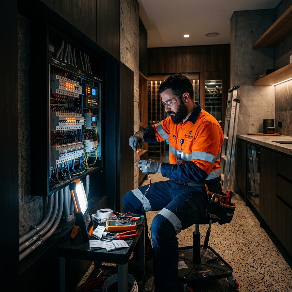 Licensed Adelaide Electrician working on modern switchboard